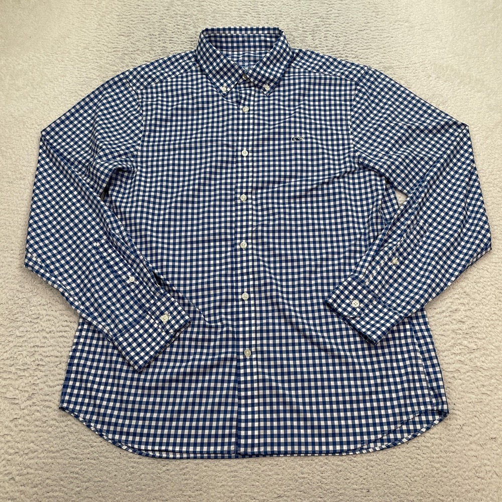 Vineyard Vines Whale Shirt Mens Medium Blue Check Plaid Performance Classic Fit